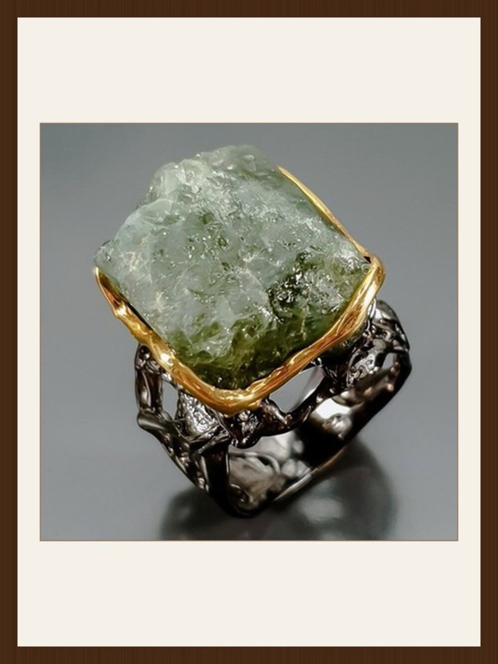 RING Rough Green Sapphire 925 Size 9.5